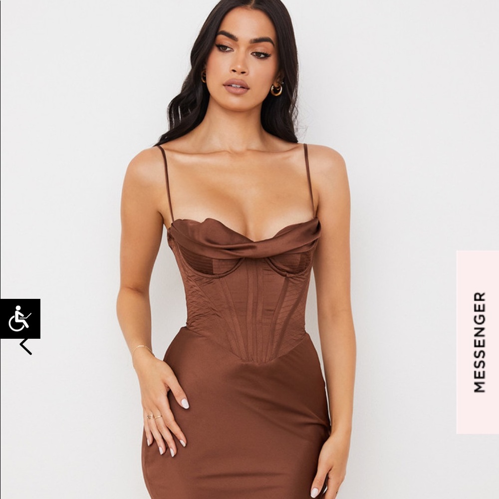 House of CB MYRNA dress in chocolate satin size S with fuller cup